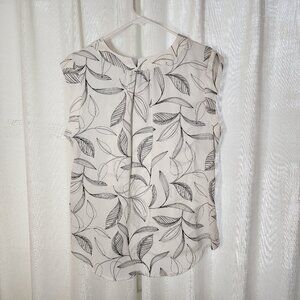 Sleeveless dress top, Liz Claiborne, Med, White with black leaf pattern